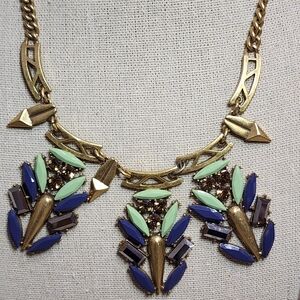 J. Crew Navy Turquoise & Green Statement Rhinestone Necklace